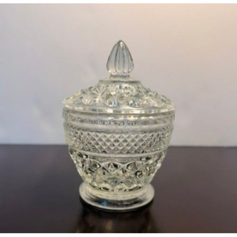 Anchor Hocking Wexford Clear Glass Sugar Bowl with Lid Vintage Diamond Pattern